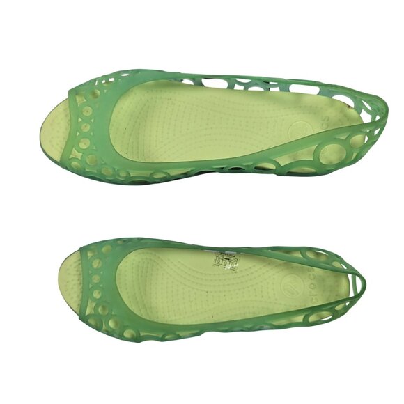 Crocs Adrina Sandals Women Shoes Jelly Flats Green Rubber Peep Toe Sz 8 - Picture 3 of 7